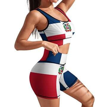 AuHomea Women Yoga Set with Dominican Flag Design