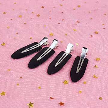 6 Pieces No Bend Hair Clips, No Crease Hair Clip for Hairstyling, Makeup Clips for Women and Girls (Black&Pink)