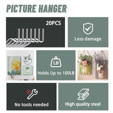 FURHUA Super Hook Hangers - 20pcs Durable Picture Hang Kit
