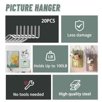 FURHUA Super Hook Hangers - 20pcs Durable Picture Hang Kit
