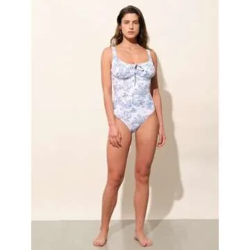 BERLOOK Women’s Tie Floral Sexy One-Piece Tankini Bathing Suits Slimming Swimsuit