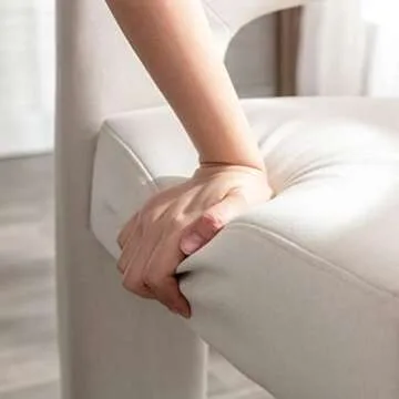 RIVOVA Modern Barrel Dining Chair, Linen Upholstered Accent Side Chair with Arms Comfy Makeup Vanity Chair, Dining Living Room Kitchen Chair, Beige