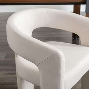 RIVOVA Modern Barrel Dining Chair, Linen Upholstered Accent Side Chair with Arms Comfy Makeup Vanity Chair, Dining Living Room Kitchen Chair, Beige