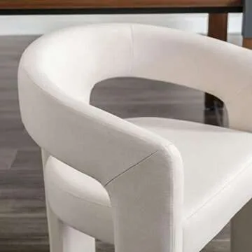 RIVOVA Modern Barrel Dining Chair, Linen Upholstered Accent Side Chair with Arms Comfy Makeup Vanity Chair, Dining Living Room Kitchen Chair, Beige