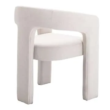 RIVOVA Modern Barrel Dining Chair, Linen Upholstered Accent Side Chair with Arms Comfy Makeup Vanity Chair, Dining Living Room Kitchen Chair, Beige