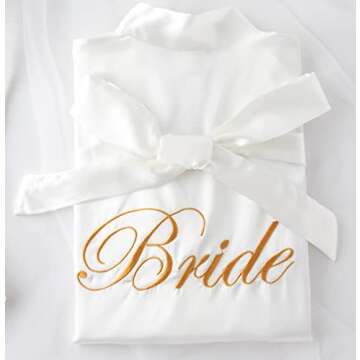 UrHot Women's Bride Bridesmaid Robe with Lace Trim Wedding Party Kimono Robes Soft Satin Bathrobe Getting Ready White