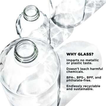 bkr Big Smooth Glass Water Bottle - Stylish & Durable 1L