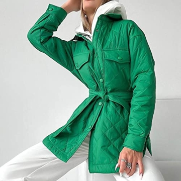 Flygo Women's Stylish Quilted Winter Jacket with Belt