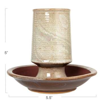 Stoneware Match Holder with Striker Plate, Reactive Glaze, Grey (Each One Will Vary)