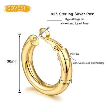 sovesi Chunky Gold Hoop Earrings for Women, 14K Real Gold Plated Gold Hoops Earrings, Hollow Tube Thick Gold Hoop Earrings