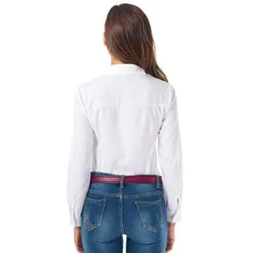 Atnlewhi Women Basic Long Sleeve Button Down Shirts Simple Pullover, White, M