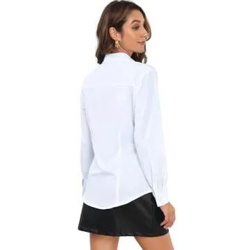 Atnlewhi Women Basic Long Sleeve Button Down Shirts Simple Pullover, White, M