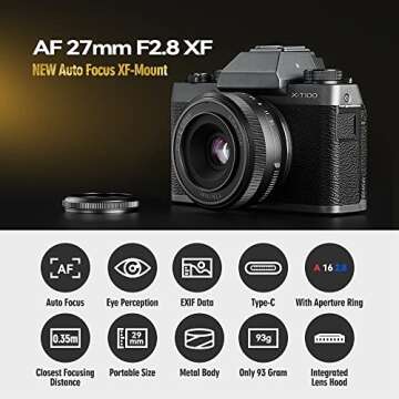 TTartisan 27mm F2.8 Autofocus Lens, Compatible with Fuji X-Mount Cameras XS10 X-A5 X-A7 X-M1 X-M2 X-...