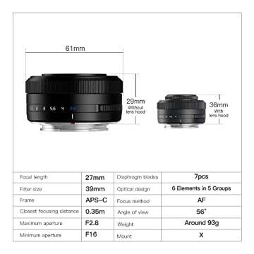 TTartisan 27mm F2.8 Autofocus Lens, Compatible with Fuji X-Mount Cameras XS10 X-A5 X-A7 X-M1 X-M2 X-E4 X-T1 X-T10 X-T2 X-T20 X-T3 X-T4 X-T100 X-T200 X-T30 X-Pro1 X-Pro2 X-Pro3 X-E1 (Black)