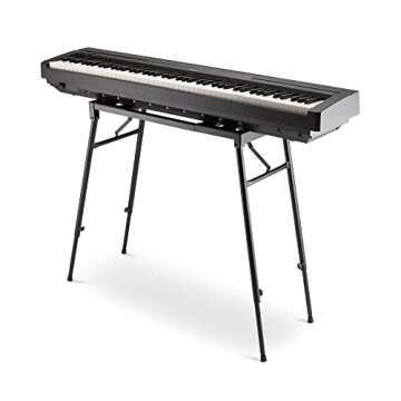 On-Stage KS7150 Platform-Style Keyboard Stand (Setup for Keyboards, Synths, Organs, and Electric Pianos, 230 lb Capacity, Adjustable Height and Width, Folding, Portable, Rubber Feet, Metal, Black)