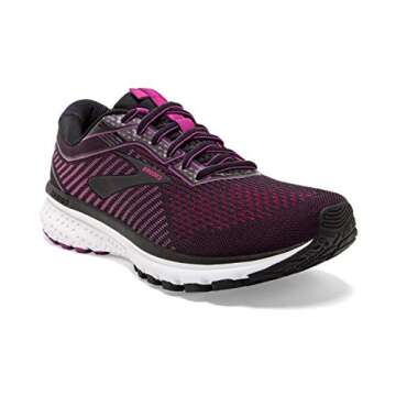 Brooks Womens Ghost 12 Running Shoe - Black/Hollyhock/Pink - B - 7.0