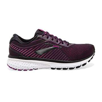 Brooks Womens Ghost 12 Running Shoe - Black/Hollyhock/Pink - B - 7.0