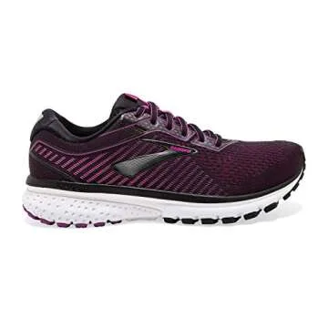 Brooks Womens Ghost 12 Running Shoe - Black/Hollyhock/Pink - B - 7.0