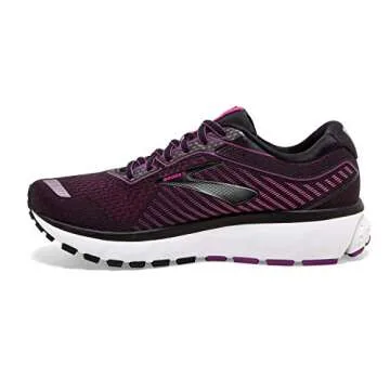 Brooks Womens Ghost 12 Running Shoe - Black/Hollyhock/Pink - B - 7.0