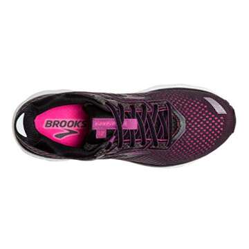 Brooks Womens Ghost 12 Running Shoe - Black/Hollyhock/Pink - B - 7.0