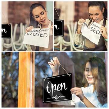 CARGEN Open Signs - Double Sided Open Closed Sign Business Hours Hanging with Rope Hours of Operatio...