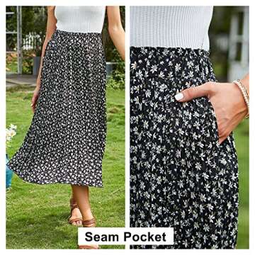 EXLURA Women’s High Waist Polka Dot Pleated Skirt with Pockets