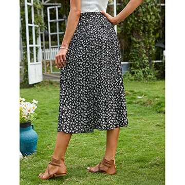 EXLURA High Waist Polka Dot Pleated Midi Swing Skirt