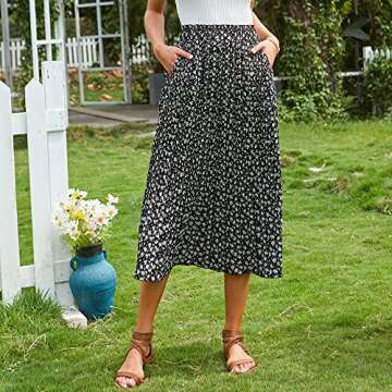 EXLURA High Waist Polka Dot Pleated Midi Swing Skirt