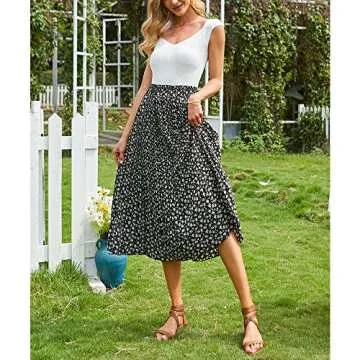 EXLURA High Waist Polka Dot Pleated Midi Swing Skirt