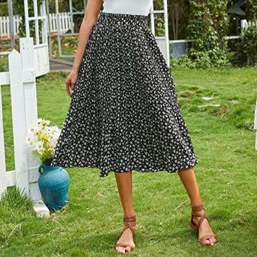 EXLURA High Waist Polka Dot Pleated Midi Swing Skirt