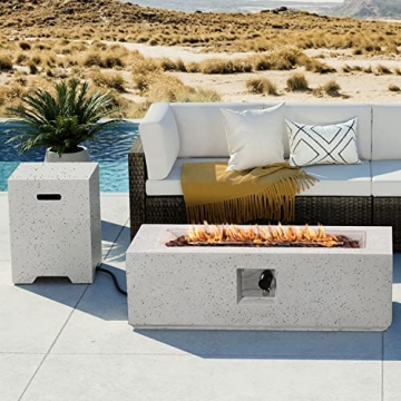 COSIEST 2-Piece Outdoor Propane Fire Pit Table Set - 42" Terrazzo Rectangle for Garden, Backyard & P...