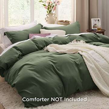 Bedsure Olive Green Duvet Cover Queen Size - 3 Pieces Prewashed Extra Soft Bedding Set, Includes 1 Duvet Cover 90x90 Inches with Zipper Closure & 2 Pillow Shams, Comforter Not Included