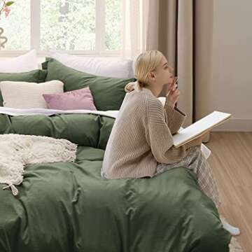 Bedsure Olive Green Duvet Cover Queen Size - 3 Pieces Prewashed Extra Soft Bedding Set, Includes 1 Duvet Cover 90x90 Inches with Zipper Closure & 2 Pillow Shams, Comforter Not Included