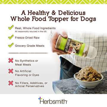 Herbsmith Kibble Seasoning – Freeze Dried Duck – Dog Food Topper for Picky Eaters – Grocery-Grade Fruits + Veggies – 3oz