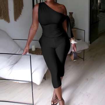 Fastkoala Black Two Piece Sweatsuits Outfits for Women Summer