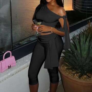 Fastkoala Black Two Piece Sweatsuits for Women Summer