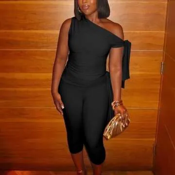 Fastkoala Black Two Piece Sweatsuits for Women Summer