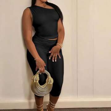 Fastkoala Black Two Piece Sweatsuits for Women Summer