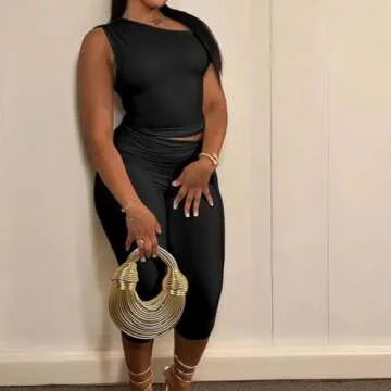 Fastkoala Black Two Piece Sweatsuits for Women Summer