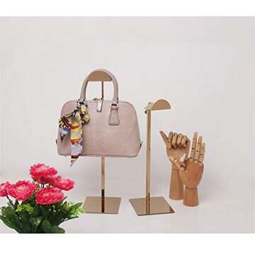 Greneric 2 Pack Metal Adjustable Handbag Display Stand Holder Hanging Bag Rack for Retail Store Windows Tabletop Display Props Shelves Organizer Storage for Home (Titanium)