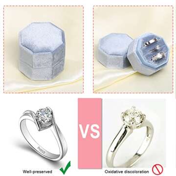 WantGor Velvet Ring Box, 3 Slots Jewelry Ring Gift Box Vintage Ring Display Holder Case for Wedding Ceremony Proposal Engagement (Blue)