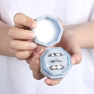WantGor Velvet Ring Box, 3 Slots Jewelry Ring Gift Box Vintage Ring Display Holder Case for Wedding Ceremony Proposal Engagement (Blue)
