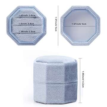 WantGor Velvet Ring Box, 3 Slots Jewelry Ring Gift Box Vintage Ring Display Holder Case for Wedding Ceremony Proposal Engagement (Blue)