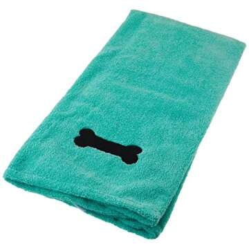Bone Dry Pet Grooming Towel Collection Absorbent Microfiber X-Large, 41x23.5", Embroidered Green