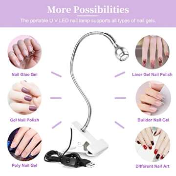 Saviland Mini Nail LED Lamp – Flexible Rotatable USB Quickly Nail Dryer Gel X Lamp for Nails with Securing Clip Led Light for Nails for Curing Gel Polish U V Nail Gels Manicure DIY