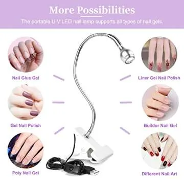 Saviland Mini Nail LED Lamp – Flexible Rotatable USB Quickly Nail Dryer Gel X Lamp for Nails with Securing Clip Led Light for Nails for Curing Gel Polish U V Nail Gels Manicure DIY