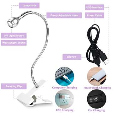 Saviland Mini Nail LED Lamp – Flexible Rotatable USB Quickly Nail Dryer Gel X Lamp for Nails with Securing Clip Led Light for Nails for Curing Gel Polish U V Nail Gels Manicure DIY
