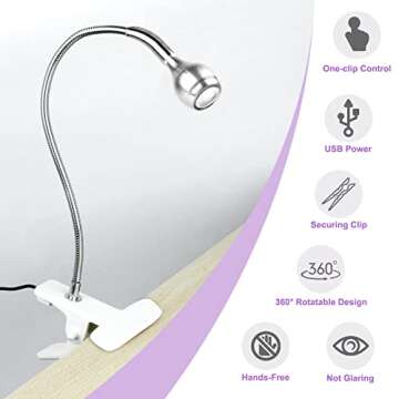 Saviland Mini Nail LED Lamp – Flexible Rotatable USB Quickly Nail Dryer Gel X Lamp for Nails with Securing Clip Led Light for Nails for Curing Gel Polish U V Nail Gels Manicure DIY