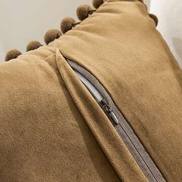 Woaboy Decorative Pillow Covers 20x20 Brown Throw Pillows Pack of 2 Cozy Soft Pom-poms Velvet Couch Pillow Covers Home Decor for Farmhouse Cushion Sofa Bedroom