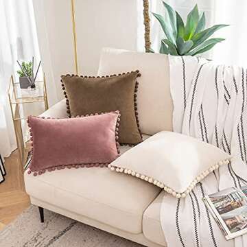 Woaboy Decorative Pillow Covers 20x20 Brown Throw Pillows Pack of 2 Cozy Soft Pom-poms Velvet Couch Pillow Covers Home Decor for Farmhouse Cushion Sofa Bedroom
